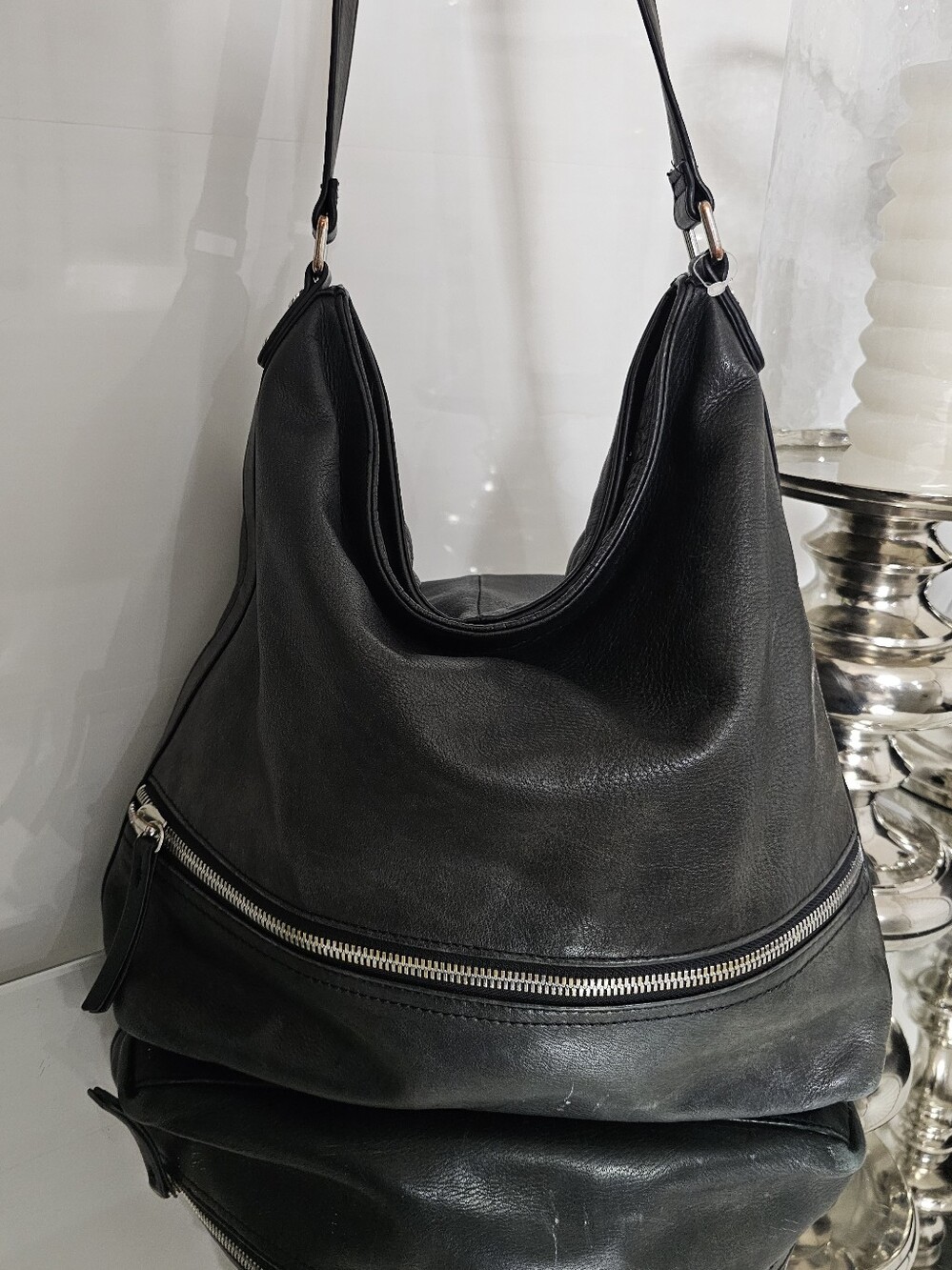 margot Black Leather Shoulder Hobo Bag